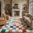 thumbnail image 3 of BERTHMEER 5'x7' Shag Area Rugs for Living Room Bedroom Office Farmhouse Entryway Modern Checkered Contemporary Plush Soft Carpets Indoor Fluffy Washable Rugs, Green Multicolor, 3 of 6