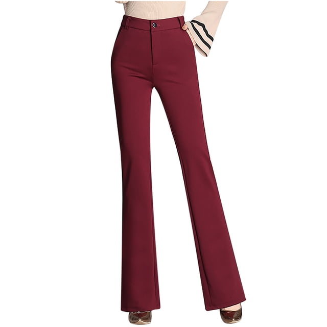 XZNGL Womens Trousers Plus Size Bell Bottom Trousers Ttraight Tigh Waist Work Pants
