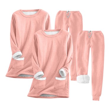 AherBiu Pajamas for Women Set Fleece Soft Comfy Tops Plush Warm Pants Winter Loungewear Sleepwear Outfits