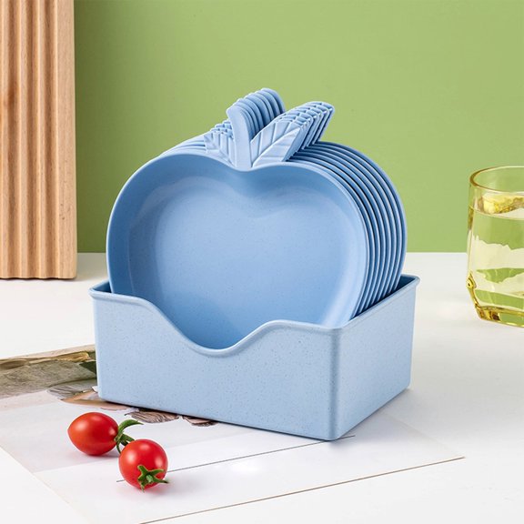 Snack Plates Set, Multipurpose Serving Trays, Space-Saving, Easy Clean, Nesting Tableware for Everyday Dining, Party Storage, 10 Pieces with Base
