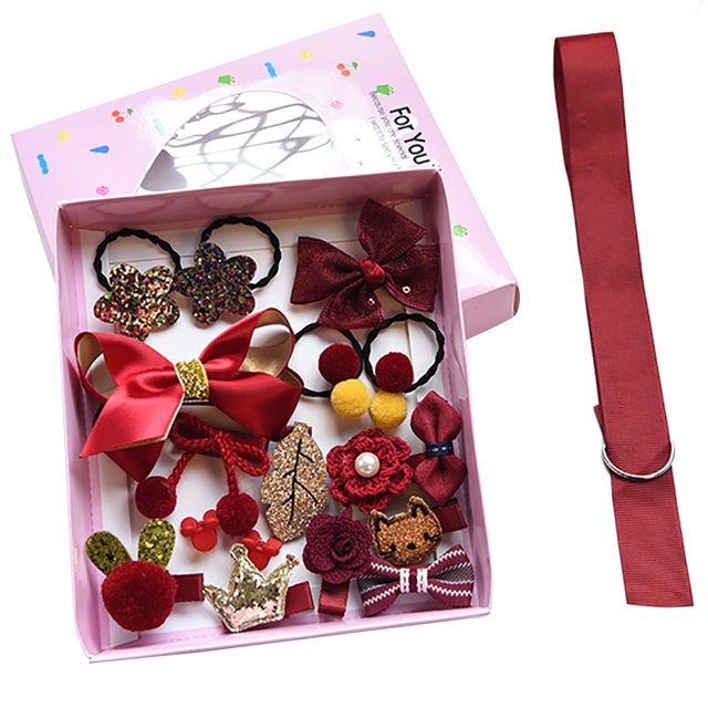 18PCS Kids Hair Accessories Kit Assorted Hair Barrettes Hair Ties with Ribbon