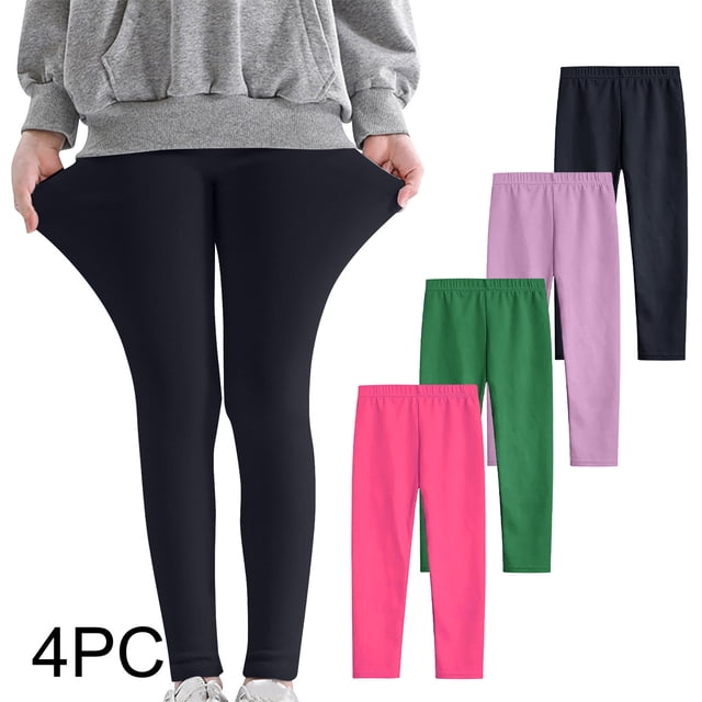 YUNAFFT Girls Stretchy Soft Leggings 3-12Y 4-Pack Lycra Spandex Pure Color Breathable Base Layer Pants