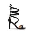 thumbnail image 3 of BLISSFUL STEP Women's Open Toe Stiletto Heeled Lace up Solid Sandals Black 6, 3 of 8