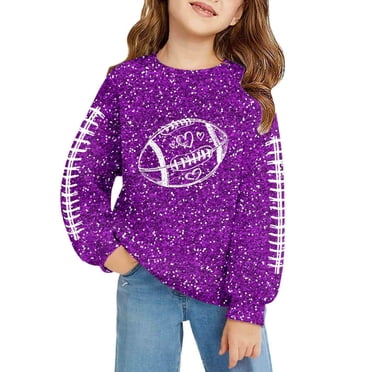 Aocisk Girls Long Sleeve Glitter Print Sweatshirt Comfortable Casual T Shirt Top For Youth Fashion Purple 11-12 Years