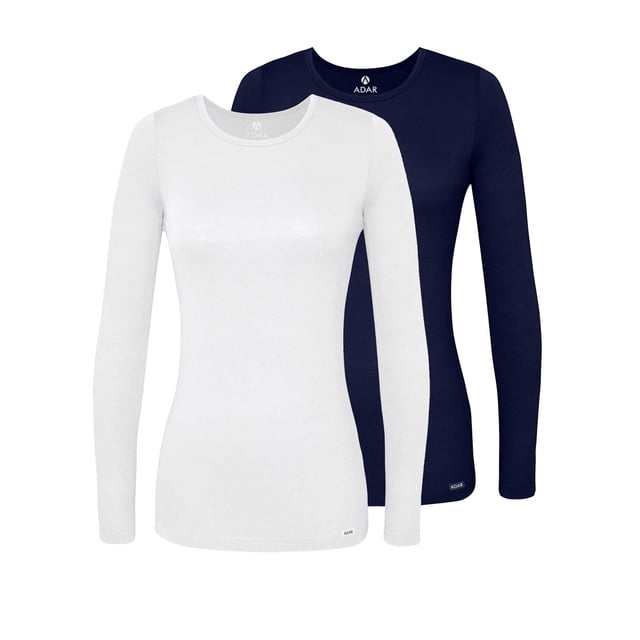 Adar Underscrubs for Women Multi Color 2 Pack - Long Sleeve Underscrub Comfort Tee