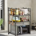 thumbnail image 1 of Iumwxz Microwave Oven Shelf Multi Layer Countertop Kitchen Organizer No Drill Easy Install Durable Space Saving Storage Rack Spice Towel Appliance Holder with Hooks 1 Piece black D, 1 of 6