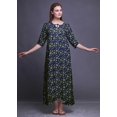thumbnail image 2 of Bimba Robe de Nuit Maxi Bleu Marine à Feuilles de Trèfle Florales pour Femmes, Été, Imprimée, Grande, 2 of 5