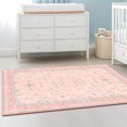 thumbnail image 1 of Washable Pink Nursery Rug, 3x5 Area Rugs for Entryway, Kitchen, Bedroom - Boho Modern Floral Distressed Oushak Design, Soft Faux Wool Low Pile Non Slip Stain Resistance Carpet, 1 of 8