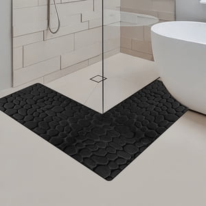 Czzoypi L Coin Rug salle de bain, machine non-dérapante Lavable Tapis de sol absorbant, Coin douche Tapis pour zones humides, Cuisine Salle de lavage Salon Anti-kide Baignoire, Noir