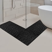 EDHITNR L Corner Carpet for Living Room Kitchen Non Slip Bathroom Floor Mats Absorbent, Velvet Fleece Memory Foam Rug with Rubber Backing Machines Washable Bath Rugs for Bath Tub Shower, Gray