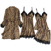 WZXFASHION Satin Silk Pajamas Cardigan Nightdress Bathrobe Ladies Robes Underwear Sleepwear Intimates Brown XL