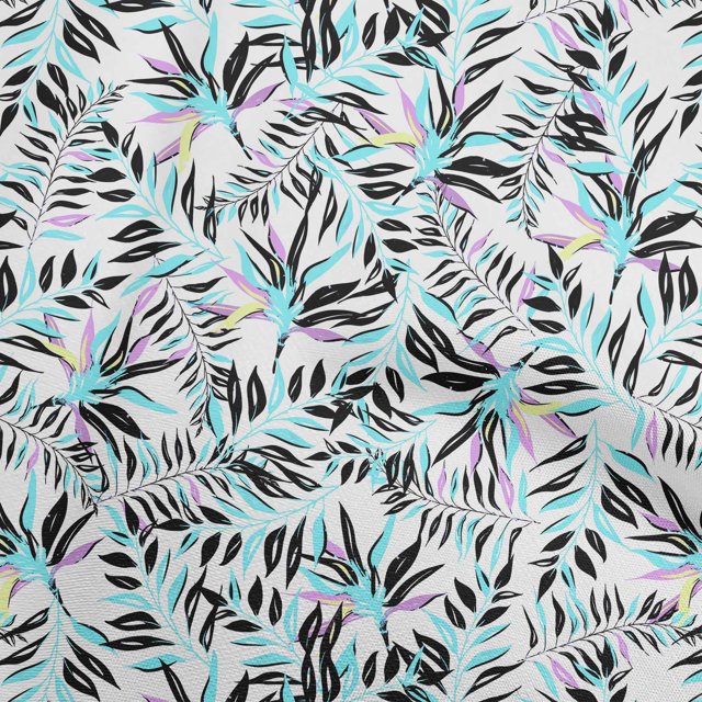 oneOone Rayon Aqua Blue Fabric Tropical Leaf With Abstract Texture Sewing Material Print Fabric By The Yard 56 Inch Wide