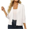 thumbnail image 1 of Penkiiy Cardigan Court à Manches 3/4 pour Femme, Ouvert à l'Avant, Boléros Courts, Cardigans, Chandails Légers, m Blanc, 1 of 5