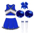 thumbnail image 3 of Aislor Robe de Cheerleading pour Filles Enfants Tenue d'Uniforme de Cheerleader et Couvre-Chef Ensemble de Chaussettes à Pompons Bleu Ciel Complet 4, 3 of 5