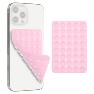 Uxcell 2 Pack Aspirateur de téléphone, Dos du téléphone Aspiration Grip Aspirateurs de téléphone Case Silicone Double face de montage Strong Grip Support pour vidéos, rose clair