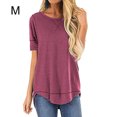thumbnail image 1 of T-shirt pour Femmes, Haut Uni à Coutures, T-shirt à Col Rond, Blouse à Ourlet Asymétrique, Rouge, M, 1 of 7