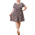 thumbnail image 2 of GRACE & GRANDEUR Robe Midi d'Été Plissée à Fleurs à Manches Courtes à Col Rond pour Femme Grande Taille1X Rose, 2 of 5