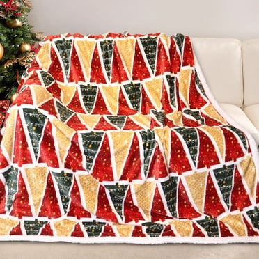 Gogreen Christmas Sherpa Fleece Throw Blanket for Couch Bed Sofa Adults -Soft and Warm Blanket for Winter, Thick and Fuzzy Throw Blanket (Christmas Trees)