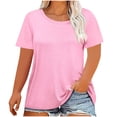 thumbnail image 1 of Plebaso Hauts pour Femmes Grande Taille Été Manches 3/4 Col Rond T-Shirts Décontractés Couleur Unie Tuniques Amples, 1 of 3