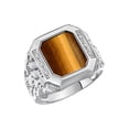 thumbnail image 3 of RYLOS Men's Rings 14K White Gold Ring With Diamonds and TIGER EYE Set in Designer Nugget Style Rings For Men Size 9, 3 of 8