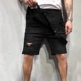 thumbnail image 4 of Cameland Men Casual Fashion Solid Breast Pocket Denim Ripped Shorts Straight Type Overalls, 4 of 7