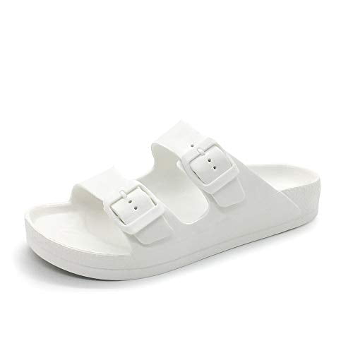 Sandales Confort FUNKYMONKEY pour Femmes à Double Boucle, Plates en EVA Ajustables, Blanches, Taille 8 m US-Women. Présentent un design Léger avec Deux Larges Brides Ajustables pour un Ajustement Personnalisé et une Assise Plantaire Rembourrée et Profilée pour un Confort Accru. Convenant aux Tenues Décontractées, au Magasinage Ou à la Marche.