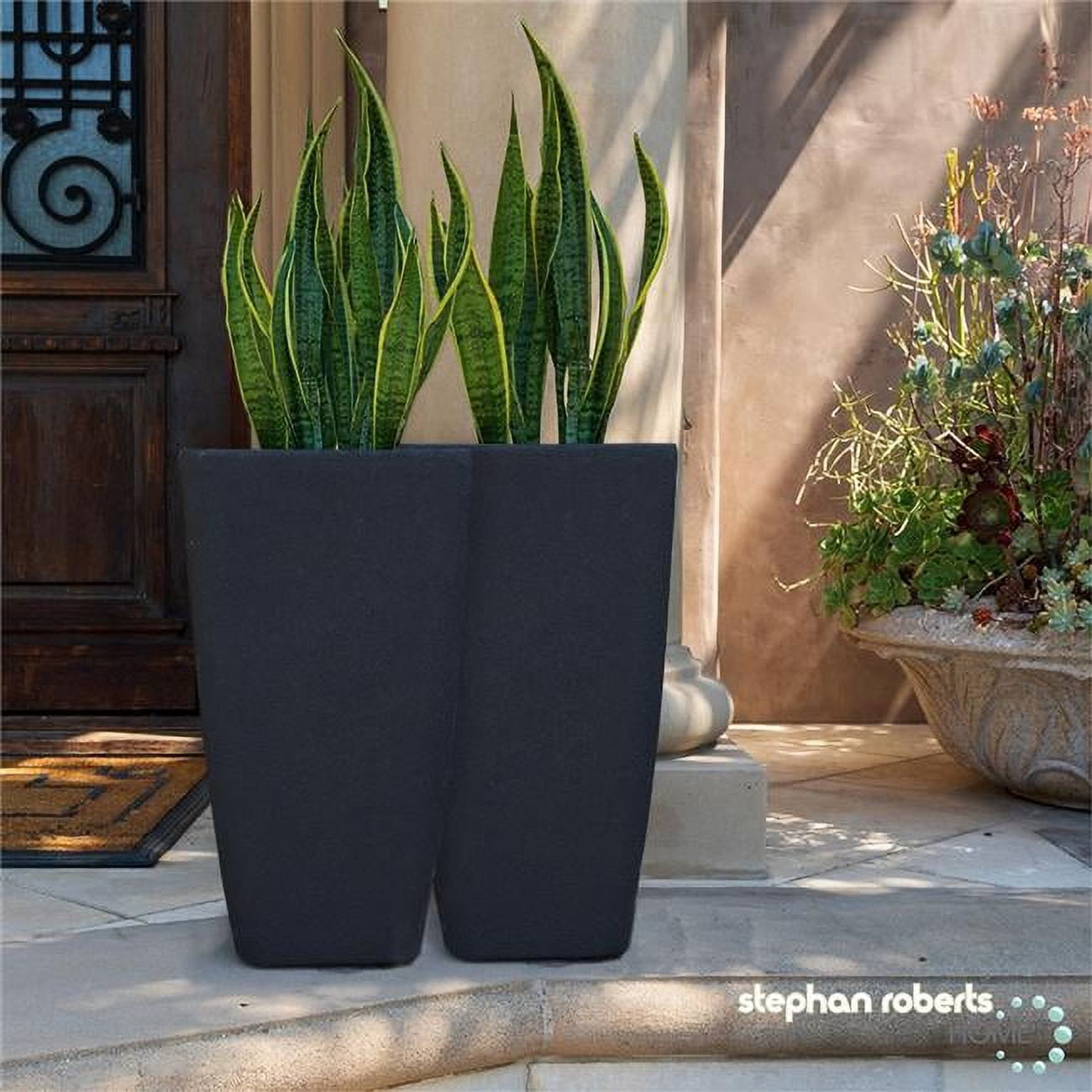 Stephan Roberts Home STRB-TP22B-01 Stephan Roberts Rectangle 22 Inch Tall Planters, Indoor/Outdoor Planting Pots with Drainage Holes,  Set of 2