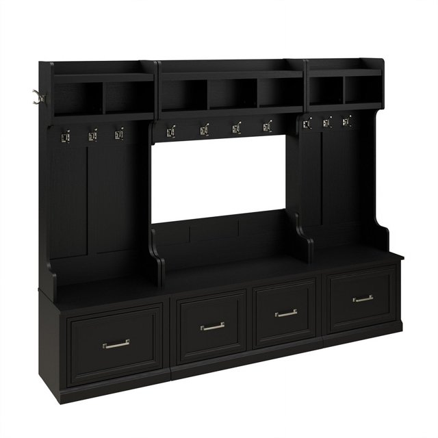 Bowery Hill Full Traditional Engineered Wood Entryway Set in Black Suede Oak