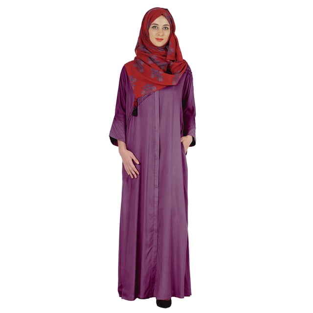 Bimba Vêtements Islamiques pour Femmes Longue Robe de Prière Maxi avec Hijab Imprimé Abaya en Rayonne Robe Musulmane à Boutons devant