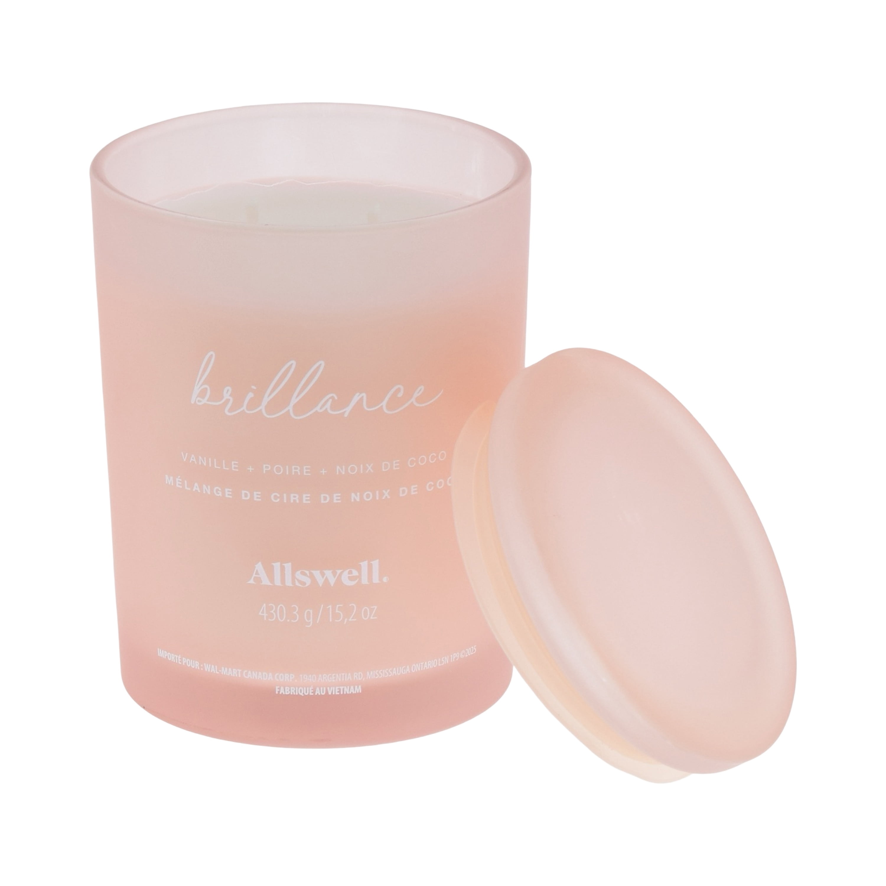 Bougie spa parfumée à la cire de noix de coco 15 oz Allswell, Brillance (Vanille + Poire + Noix de coco)