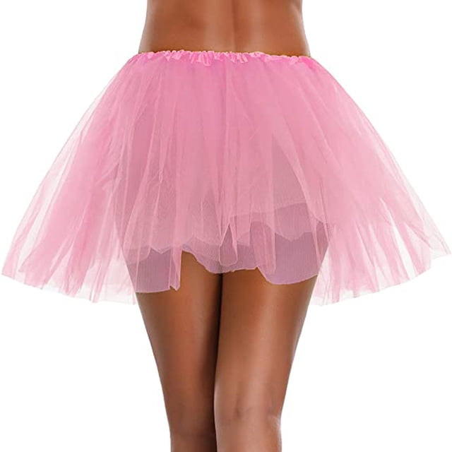 PEZHADA Jupe en Tulle Rainbow Tutu pour Femme, Maille Superposée, Rose, Taille Unique