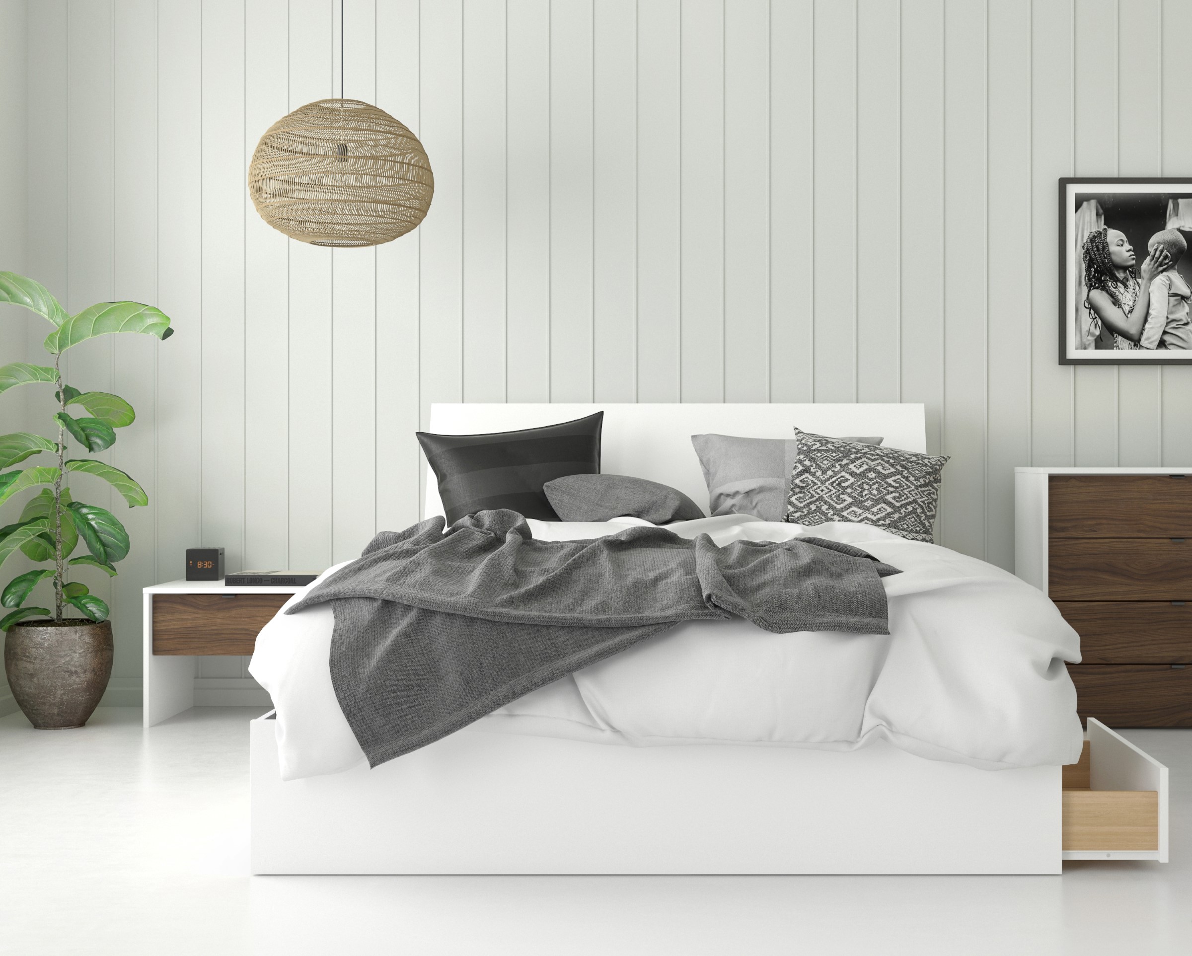 Nexera 3-Piece Bedroom Set With Bed Frame, White, Queen