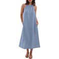thumbnail image 1 of Kaemgyyd Robes à Col Licou pour Femmes Été Sans Manches Robe d'Été Décontractée Plage Vacances Fluide Bohème Mi-Longue avec Poches, 1 of 7