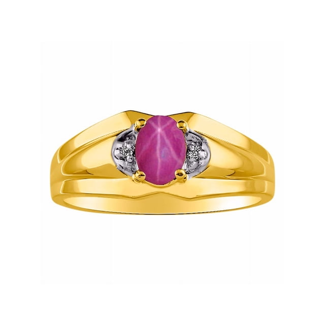 RYLOS Mens Rings 14K Yellow Gold Classic Design 7X5MM Oval Gemstone & Diamond Star Ruby July Birthstone Ring Size 13