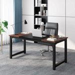 Tribesigns 63” Bureau exécutif, grand bureau bureau ordinateur avec Thicken, cadre moderne simple poste de travail Meubles d'affaires pour la maison, Rustic Brown/Noir