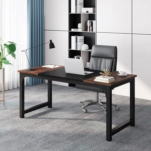 Tribesigns 63” Bureau exécutif, grand bureau bureau ordinateur avec Thicken, cadre moderne simple poste de travail Meubles d'affaires pour la maison, Rustic Brown/Noir