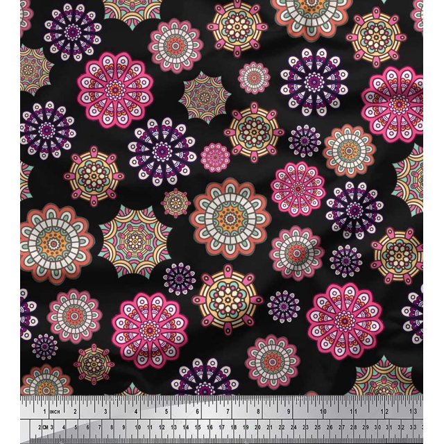 Soimoi Polyester Crepe Fabric Mandala Kaleidoscope Decor Fabric Printed Yard 42 Inch Wide