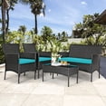 thumbnail image 3 of Patiojoy 4-Piece Rattan Patio Conversation Set Cushioned Sofa with Coffee Table Turquoise, 3 of 6