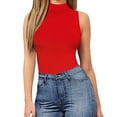 thumbnail image 3 of TrendOFT Justaucorps pour Femmes Sortie Contrôle du Ventre Col Montant Sans Manches Sans Manches Uni Basique Décontracté T-Shirt Body Rouge G, 3 of 3