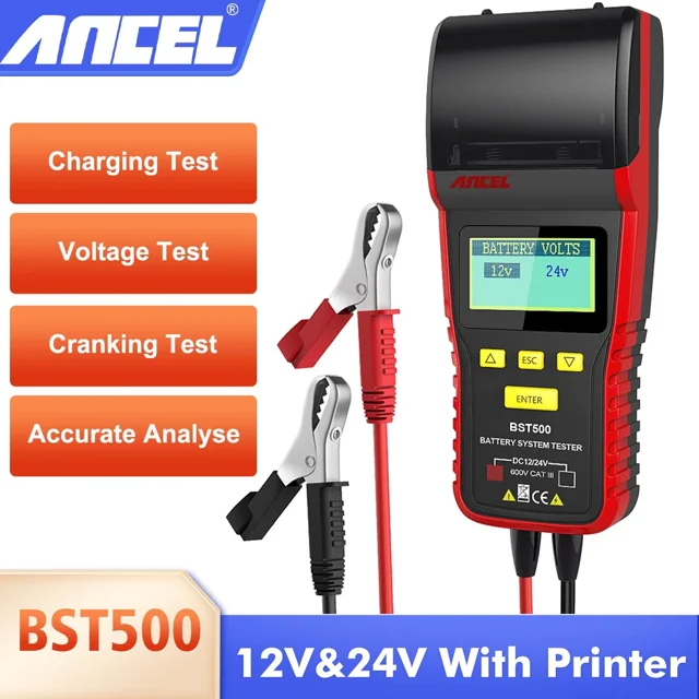 ANCEL BST500 Battery Tester with Printer 12V 24V Car Load Charging Cranking Test