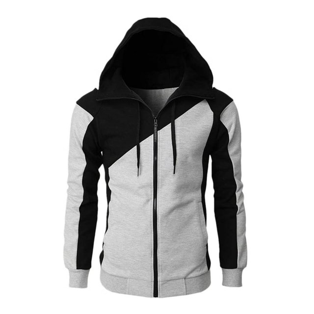 Chandail à Capuchon à Fermeture à Glissière pour Hommes, à Empiècements, Grande Taille, Veste Chandail