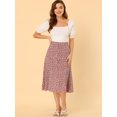 thumbnail image 3 of Unique Bargains Jupe Paysanne pour Femme à Taille Élastique, Ligne A, Midi, Imprimé Feuilles, Rouge Blanc, m, 3 of 6