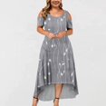 thumbnail image 2 of JULMCOMO Robes Grande Taille pour Femmes 5x Robe d'Été à Épaules Dénudées pour Invitée de Mariage Tendance à Imprimé Floral à Manches Courtes Col Ras du Cou Longue Robe Violet 5TG, 2 of 6