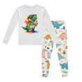thumbnail image 1 of Pyjama pour Garçons, Enfants, Dinosaure Imprimé, Col Rond, Haut à Manches Longues, Pantalon, Ensemble de Pyjama 2 Pcs, Printemps Automne, Pyjama pour Enfants, Gris Pâle, 4 Ans-5 Ans, 1 of 5