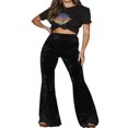 thumbnail image 1 of Pantalons Vintage en Velours Taille Haute pour Femmes Jambes Larges Rouge S, 1 of 3