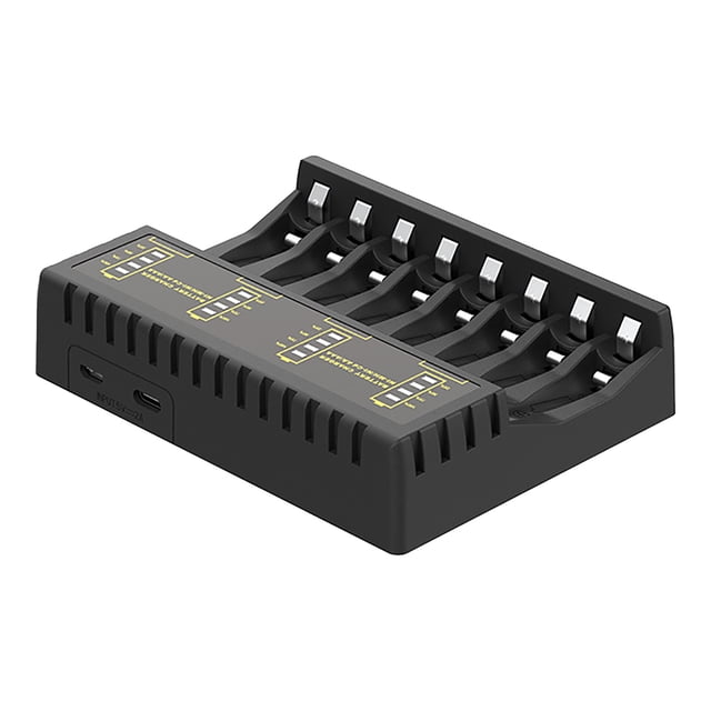 Chargeur Rapide à 8 Fentes pour Piles Li-Ion Rechargeables RCR123A (Compatible avec 16340, 16350, 16360)