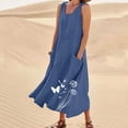 thumbnail image 2 of BiZtdJrK Robes pour Femmes Été Coton Lin Robe d'Été Grande Taille Sans Manches Fluide Robe Maxi Mode Bohème Graphique Robe Débardeur de Plage avec Poches, Bleu, TTG, 2 of 6