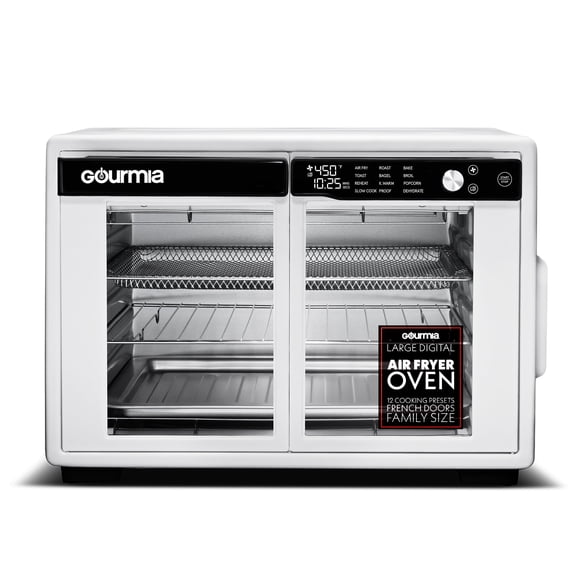 Gourmia Four à Air Chaud Numérique 25 Qt à Porte Française, 12 Programmes Prédéfinis, 1700 W, Blanc