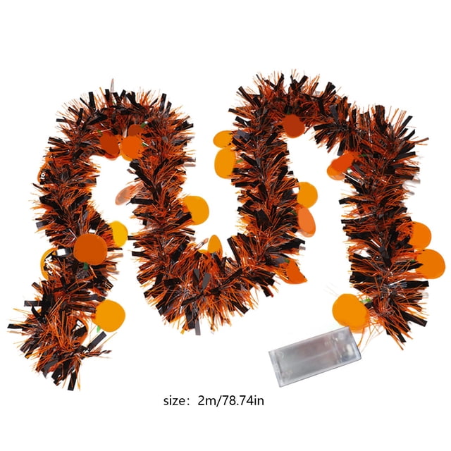 Garland with Lights 6.56 Feet Halloween Metal Chip Wreath Flash Twisted Metal Hanging Wreath Light String Battery Powered Halloween Decorationbattery Operated String Lights