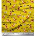thumbnail image 1 of Soimoi Yellow Georgette Viscose Fabric Insect & Cat Animal Decor Fabric Printed BTY 42 Inch Wide, 1 of 3
